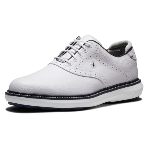 FootJoy Herren Traditions Spikeless Previous Season Style Golfschuh, Weiß/Weiß/Marineblau, 40.5 EU von FootJoy