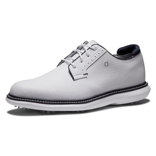 FootJoy Herren Traditions Blucher Golfschuh, Weiß/Weiß/Marineblau, 48 EU von FootJoy