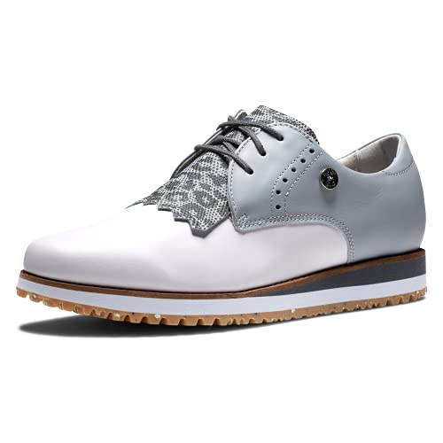 FootJoy Women's Sport Retro Golf Shoe, White/Grey/Leopard, 5 von FootJoy