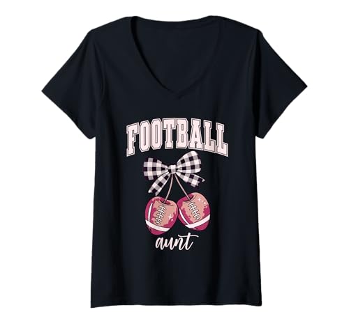 Damen Football Aunt,Loud Proud Football Cheer Aunt,Football Auntie T-Shirt mit V-Ausschnitt von Football Aunt Shirts for Women,Proud Football Aunt