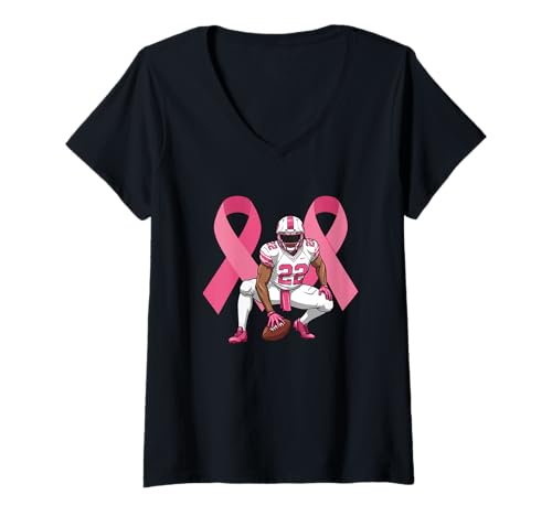 Damen Unterstützung für Brustkrebs-Bewusstsein Fußball T-Shirt mit V-Ausschnitt Damen Unterstützung für Brustkrebs-Bewusstsein Fußball T-Shirt mit V-Ausschnitt von Football Awareness Pink Ribbon Strength