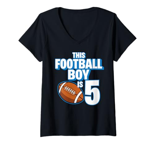 Damen 5 Jahre alt Geburtstag Fußballspieler Kinder Junge 5. Nummer Team T-Shirt mit V-Ausschnitt von Football Boy Birthday Tees