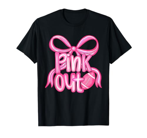 Pink Out Fußball Schleife Preppy Brustkrebs Bewusstsein Frauen T-Shirt Pink Out Fußball Schleife Preppy Brustkrebs Bewusstsein Frauen T-Shirt von Football Breast Cancer Awareness Shirts Men Women