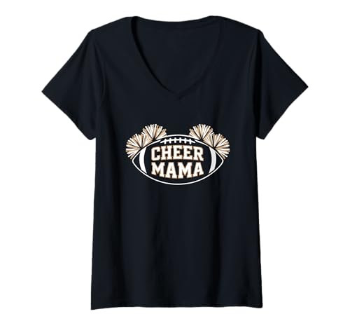 Damen Football Cheer Mom Tshirt Mutter Bow Game Day Football T-Shirt mit V-Ausschnitt von Football Cheer Mom Tshirt Mutter Bow Game Day