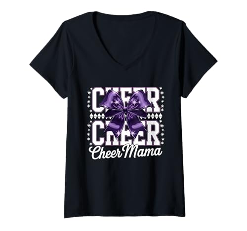 Damen Football Cheer Mom Tshirt Mutter Bow Game Day Football T-Shirt mit V-Ausschnitt von Football Cheer Mom Tshirt Mutter Bow Game Day