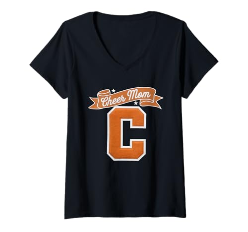 Damen Football Cheer Mom Tshirt Mutter Bow Game Day Football T-Shirt mit V-Ausschnitt von Football Cheer Mom Tshirt Mutter Bow Game Day