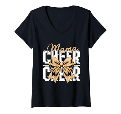 Damen Football Cheer Mom Tshirt Mutter Bow Game Day Football T-Shirt mit V-Ausschnitt von Football Cheer Mom Tshirt Mutter Bow Game Day
