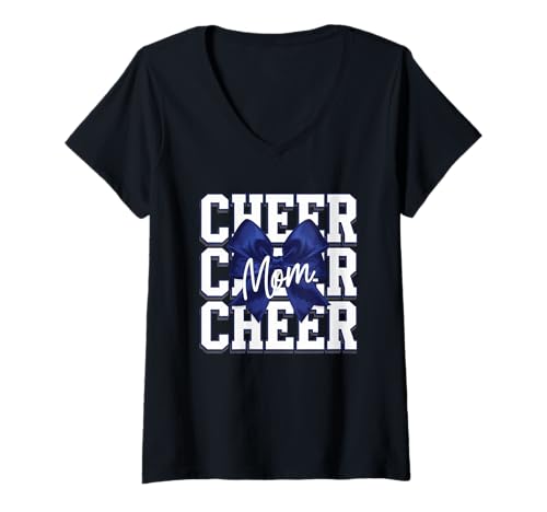 Damen Football Cheer Mom Tshirt Mutter Bow Game Day Football T-Shirt mit V-Ausschnitt von Football Cheer Mom Tshirt Mutter Bow Game Day