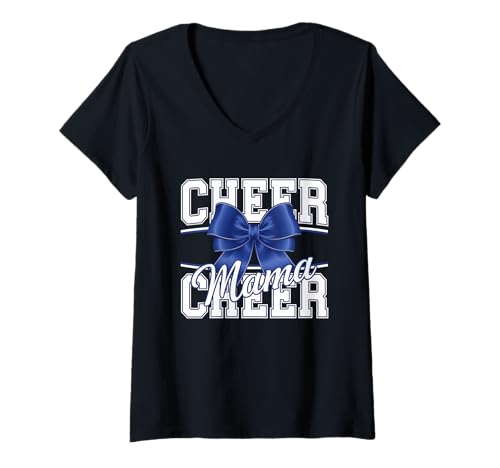 Damen Football Cheer Mom Tshirt Mutter Bow Game Day Football T-Shirt mit V-Ausschnitt von Football Cheer Mom Tshirt Mutter Bow Game Day