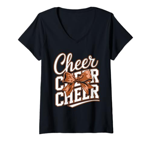 Damen Football Cheer Mom Tshirt Mutter Bow Game Day Football T-Shirt mit V-Ausschnitt von Football Cheer Mom Tshirt Mutter Bow Game Day