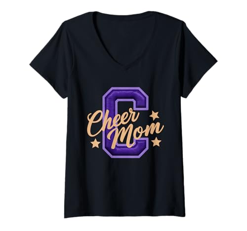 Damen Football Cheer Mom Tshirt Mutter Bow Game Day Football T-Shirt mit V-Ausschnitt von Football Cheer Mom Tshirt Mutter Bow Game Day