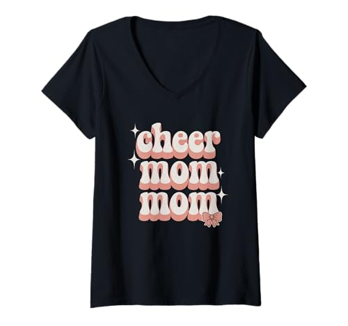 Damen Football Cheer Mom Tshirt Mutter Bow Game Day Football T-Shirt mit V-Ausschnitt von Football Cheer Mom Tshirt Mutter Bow Game Day