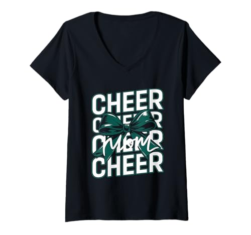 Damen Football Cheer Mom Tshirt Mutter Bow Game Day Football T-Shirt mit V-Ausschnitt von Football Cheer Mom Tshirt Mutter Bow Game Day