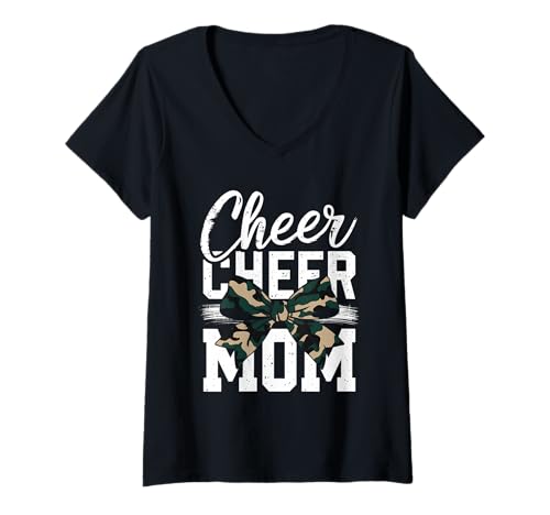 Damen Football Cheer Mom Tshirt Mutter Bow Game Day Football T-Shirt mit V-Ausschnitt von Football Cheer Mom Tshirt Mutter Bow Game Day