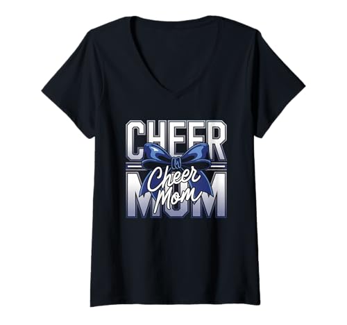 Damen Football Cheer Mom Tshirt Mutter Bow Game Day Football T-Shirt mit V-Ausschnitt von Football Cheer Mom Tshirt Mutter Bow Game Day