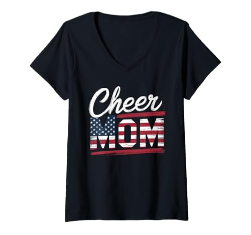 Damen Football Cheer Mom Tshirt Mutter Bow Game Day Football T-Shirt mit V-Ausschnitt von Football Cheer Mom Tshirt Mutter Bow Game Day