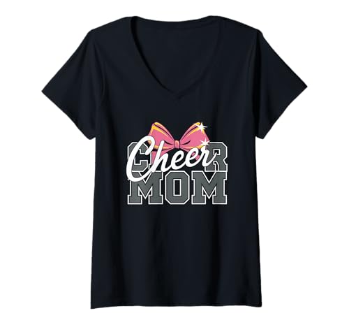Damen Football Cheer Mom Tshirt Mutter Bow Game Day Football T-Shirt mit V-Ausschnitt von Football Cheer Mom Tshirt Mutter Bow Game Day