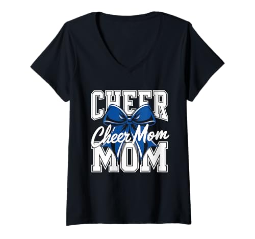 Damen Football Cheer Mom Tshirt Mutter Bow Game Day Football T-Shirt mit V-Ausschnitt von Football Cheer Mom Tshirt Mutter Bow Game Day