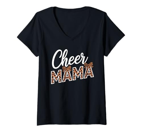 Damen Football Cheer Mom Tshirt Mutter Bow Game Day Football T-Shirt mit V-Ausschnitt von Football Cheer Mom Tshirt Mutter Bow Game Day