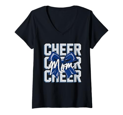 Damen Football Cheer Mom Tshirt Mutter Bow Game Day Football T-Shirt mit V-Ausschnitt von Football Cheer Mom Tshirt Mutter Bow Game Day