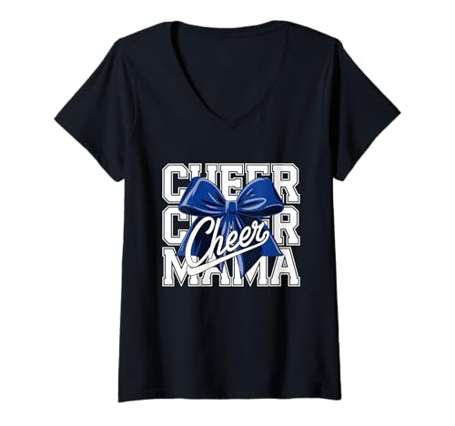 Damen Football Cheer Mom Tshirt Mutter Bow Game Day Football T-Shirt mit V-Ausschnitt von Football Cheer Mom Tshirt Mutter Bow Game Day