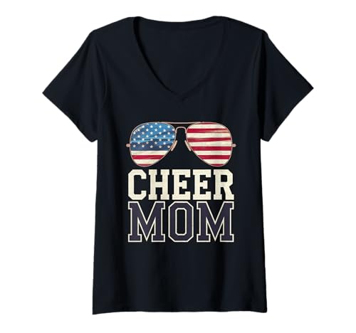 Damen Football Cheer Mom Tshirt Mutter Bow Game Day Football T-Shirt mit V-Ausschnitt von Football Cheer Mom Tshirt Mutter Bow Game Day