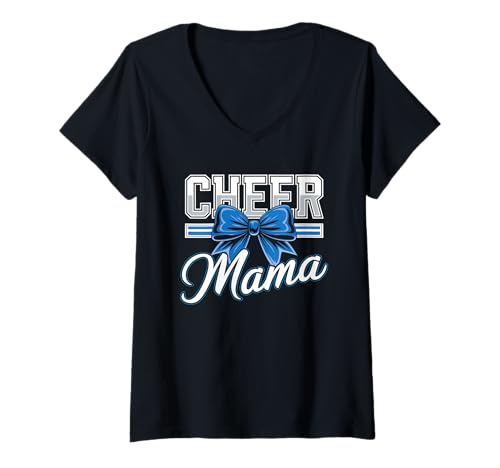 Damen Football Cheer Mom Tshirt Mutter Bow Game Day Football T-Shirt mit V-Ausschnitt von Football Cheer Mom Tshirt Mutter Bow Game Day