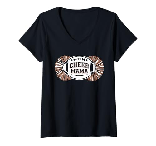 Damen Football Cheer Mom Tshirt Mutter Bow Game Day Football T-Shirt mit V-Ausschnitt von Football Cheer Mom Tshirt Mutter Bow Game Day
