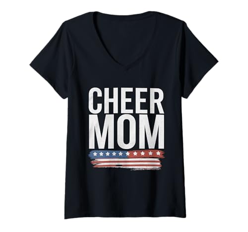 Damen Football Cheer Mom Tshirt Mutter Bow Game Day Football T-Shirt mit V-Ausschnitt von Football Cheer Mom Tshirt Mutter Bow Game Day