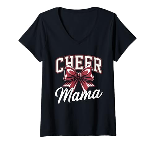 Damen Football Cheer Mom Tshirt Mutter Bow Game Day Football T-Shirt mit V-Ausschnitt von Football Cheer Mom Tshirt Mutter Bow Game Day