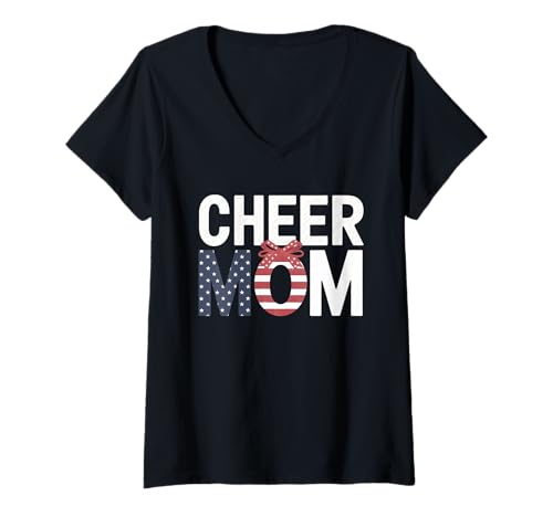 Damen Football Cheer Mom Tshirt Mutter Bow Game Day Football T-Shirt mit V-Ausschnitt von Football Cheer Mom Tshirt Mutter Bow Game Day