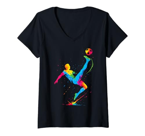 Damen Fußball Color Splash Akrobatik-Spieler Sport Soccer T-Shirt mit V-Ausschnitt Damen Fußball Color Splash Akrobatik-Spieler Sport Soccer T-Shirt mit V-Ausschnitt von Football Color Sport Soccer Art