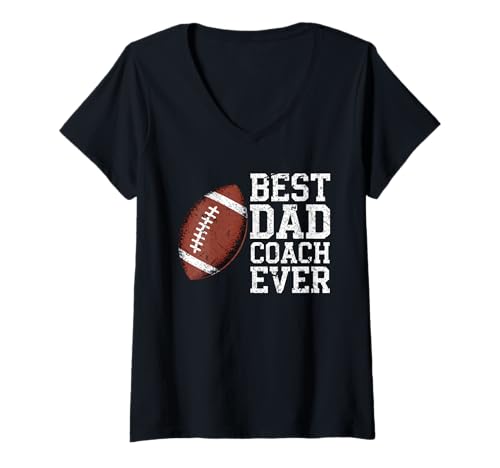 Damen Best Dad Coach Ever Football Player Grafik T-Shirt mit V-Ausschnitt Damen Best Dad Coach Ever Football Player Grafik T-Shirt mit V-Ausschnitt von Football Dad Coach Apparel Best Dad Coach Ever