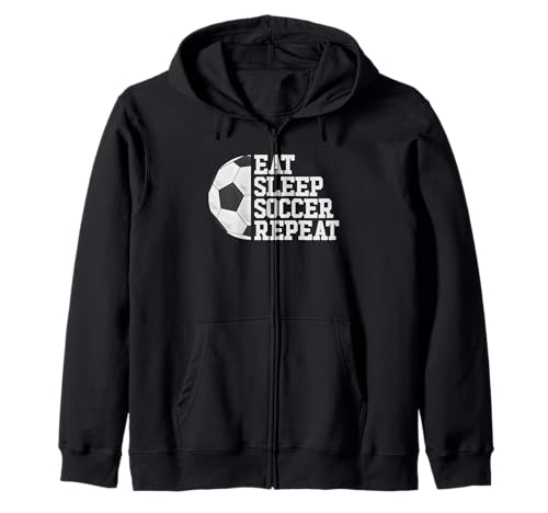 Eat Sleep Soccer Wiederholungsfußballer Mädchen Jungen Fußball Kapuzenjacke von Football Fanatic Co.