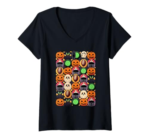 Damen Halloween American Football Fußballspieler T-Shirt mit V-Ausschnitt Damen Halloween American Football Fußballspieler T-Shirt mit V-Ausschnitt von Football Gift For A Football Player