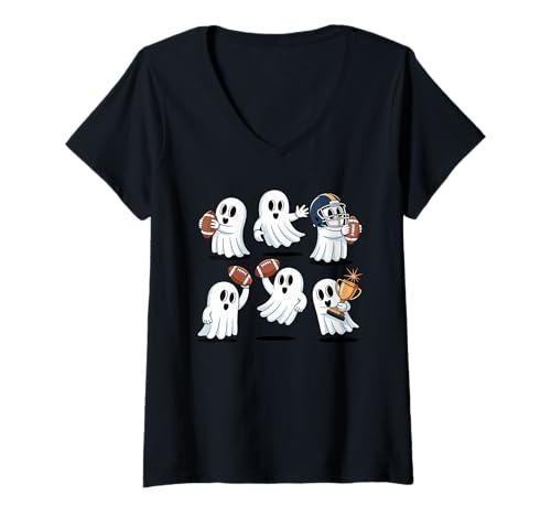 Damen Halloween Geist American Football Footballspieler T-Shirt mit V-Ausschnitt Damen Halloween Geist American Football Footballspieler T-Shirt mit V-Ausschnitt von Football Gift For A Football Player