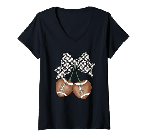 Damen Fußball Kirschschleife Stil Herzen Spaß T-Shirt mit V-Ausschnitt von Football Lovers Creative Bow Style