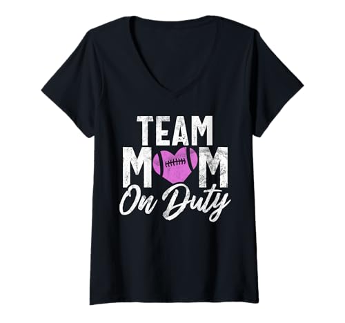 Damen Team Mom on Duty Football Mom T-Shirt mit V-Ausschnitt Damen Team Mom on Duty Football Mom T-Shirt mit V-Ausschnitt von Football Mom Accessories