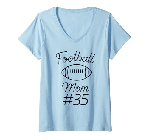 Damen Fußball-Mama Nummer 35, größte Fan-Mannschaft, Mutter, Mein Sohn T-Shirt mit V-Ausschnitt Damen Fußball-Mama Nummer 35, größte Fan-Mannschaft, Mutter, Mein Sohn T-Shirt mit V-Ausschnitt von Football Mom Biggest Fan Tees
