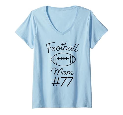 Damen Fußball-Mama Nummer 77: Größte Fanmannschaft, Mutter, Mein Sohn T-Shirt mit V-Ausschnitt Damen Fußball-Mama Nummer 77: Größte Fanmannschaft, Mutter, Mein Sohn T-Shirt mit V-Ausschnitt von Football Mom Biggest Fan Tees