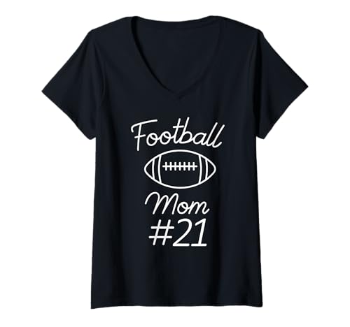 Damen Fußball Mama Nummer 21 Biggest Fan Woman Team Game My Son T-Shirt mit V-Ausschnitt Damen Fußball Mama Nummer 21 Biggest Fan Woman Team Game My Son T-Shirt mit V-Ausschnitt von Football Mom Numbered Apparel