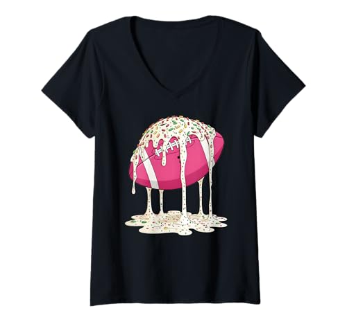 Damen Fußball-Lineman WR QB RB Dripping, Weihnachtsstreusel, Rosa T-Shirt mit V-Ausschnitt Damen Fußball-Lineman WR QB RB Dripping, Weihnachtsstreusel, Rosa T-Shirt mit V-Ausschnitt von Football Sports Ice Cream Drip Dessert Fun Design