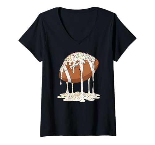 Damen Fußball Weihnachten Streusel Lineman WR QB RB Dripping T-Shirt mit V-Ausschnitt Damen Fußball Weihnachten Streusel Lineman WR QB RB Dripping T-Shirt mit V-Ausschnitt von Football Sports Ice Cream Drip Dessert Fun Design