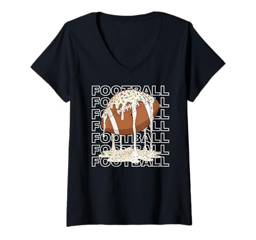 Damen Fußball Weihnachten Streusel Lineman WR QB RB Dripping T-Shirt mit V-Ausschnitt Damen Fußball Weihnachten Streusel Lineman WR QB RB Dripping T-Shirt mit V-Ausschnitt von Football Sports Ice Cream Drip Dessert Fun Design