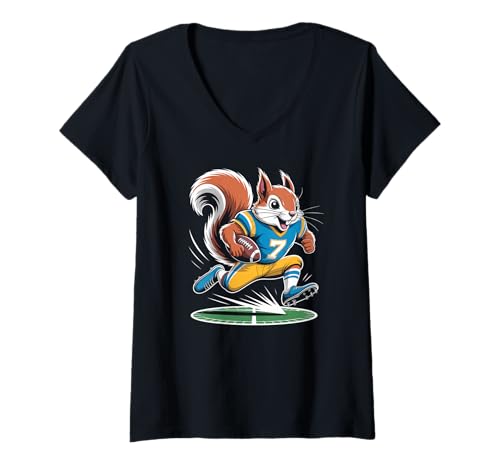 Damen Eichhörnchen spielt Fußball Nummer 7 Spaß T-Shirt mit V-Ausschnitt Damen Eichhörnchen spielt Fußball Nummer 7 Spaß T-Shirt mit V-Ausschnitt von Football Squirrel Enthusiast Sports Lovers