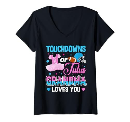 Damen Touchdowns oder Tutus, Oma liebt Dich, Geschlecht enthüllen T-Shirt mit V-Ausschnitt von Football Touchdowns Or Tutus Gender Reveal Funny