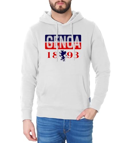 Footex Sweatshirt mit Kapuze Taschen Bauchtasche Sweetshirt Weiß Genoa 1893 Grifone, Weiß, L von Footex