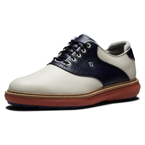 FootJoy Herren Traditions Spikeless Golfschuh, Creme/Marineblau/Ziegelstein, 44 EU von FootJoy