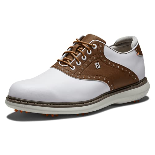 FootJoy Herren Traditionen Golfschuh, Weiß/Braun, 47 EU Weit von FootJoy