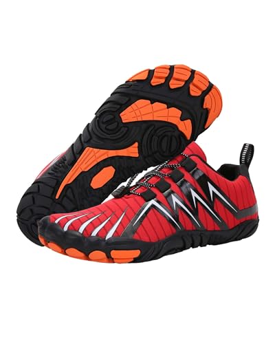 Footrue Explorer Max rutschfeste Ultraleicht Barfußschuhe Herren Traillaufschuhe Weite Zehenbox Barfuß Sneaker, Rot/Ausflug, einfarbig (Getaway Solids), 9.5 Women/8.5 Men von Footrue